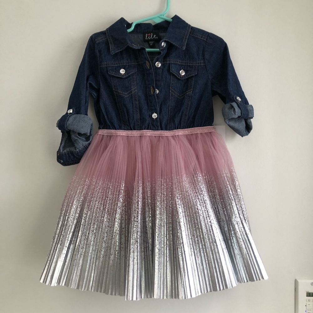 Lilt 4T Dress Denim/ Rose  Sparkly NWT